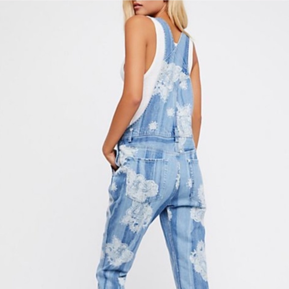 We The Free Paisley Denim Boyfriend Overalls